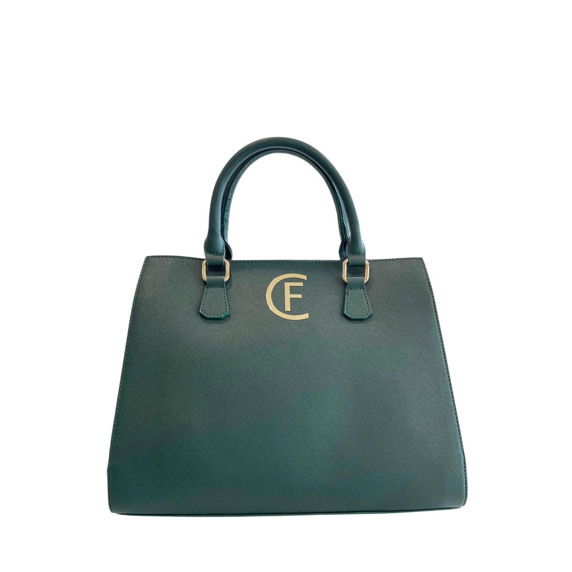 Cristinaeffe CF24FW022_VERDE handbag by Jag Couture London - New York, featuring green leather with gold-tone hardware and chain strap.