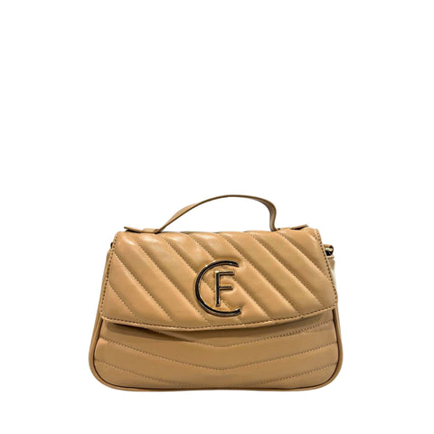 Cristinaeffe CF24FW026_TORTORA handbag by Jag Couture London - New York, showing taupe-colored leather with silver hardware.