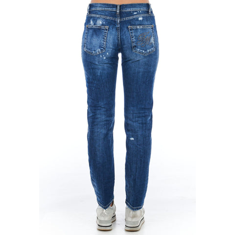 Denim jacket by Frankie Morello FWCF9059JE_B02, stylish blue denim with button front and classic fit, worn by model.
