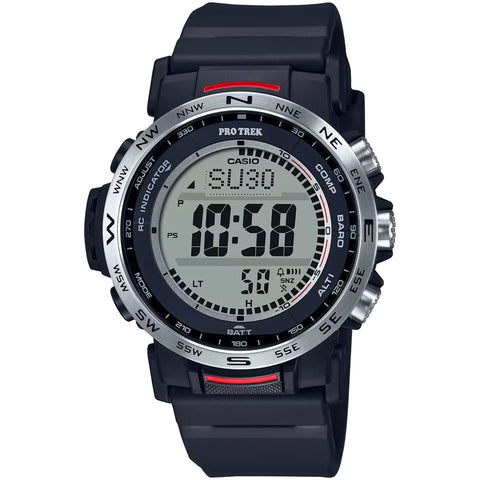 Casio X093_PRW-35-1AER watch with black strap and digital display, styled by Jag Couture London - New York.
