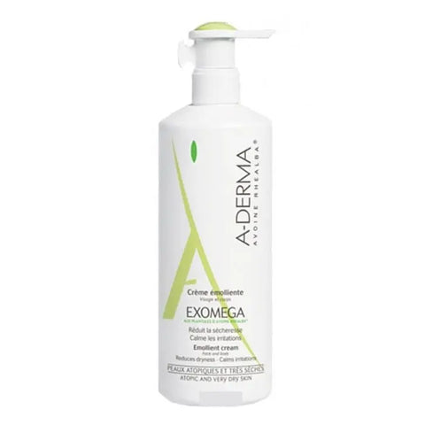 A-Derma Exomega cream for dry skin in a 400ml jar, shown with its packaging, from Jag Couture London New York.