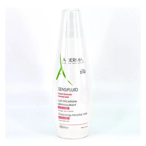A-Derma Sensifluid Micellar Make-Up Remover Water in a 500ml bottle, suitable for gentle facial cleansing and makeup removal.
