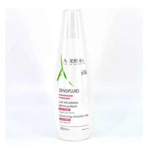 A-Derma Sensifluid Micellar Make-Up Remover Water in a 500ml bottle, suitable for gentle facial cleansing, by Jag Couture London New York.