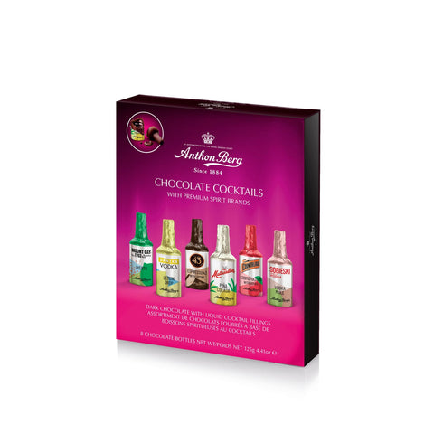Anthon Berg 8-piece chocolate cocktail set by Jag Couture London New York, featuring assorted elegantly crafted chocolate drinks.