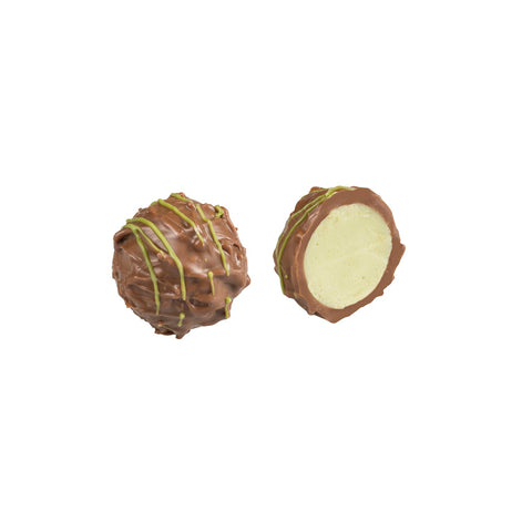 Jag Couture London pistachio cream chocolate enrobed pistachio with fresh cream, 13g, premium milk chocolate confection.