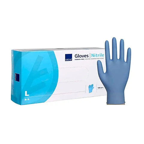 Pair of Abena Natural Latex Gloves in size L, 100 units, by Jag Couture London New York, shown on a clean background.