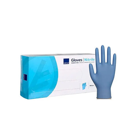 Pair of Abena Natural Latex Gloves in size M, 100-pack, shown open with gloves laid flat, branded by Jag Couture London New York.