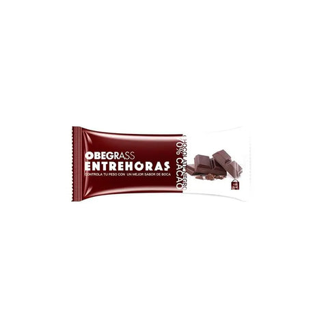 Actafarma Obegrass Barrita Entrehoras in chocolate negro with 50% cacao, 30g, shown in packaging with branding details.