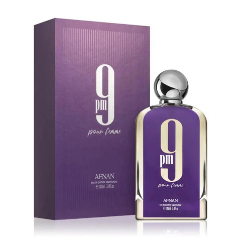 Afnan 9pm Pour Femme Eau De Parfum 100ml spray bottle with elegant packaging, designed for women.