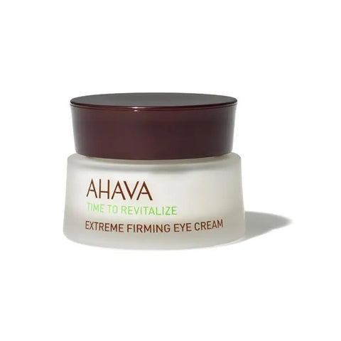 Ahava Time To Revitalize Extreme Firming Eye Cream 15ml displayed in a sleek jar, highlighting its revitalizing skincare formula.