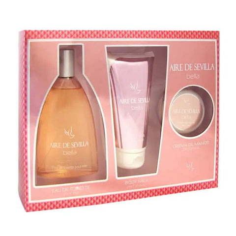 Set of three Aire De Sevilla Bella Eau De Toilette spray bottles, 150ml each, by Jag Couture London and New York.
