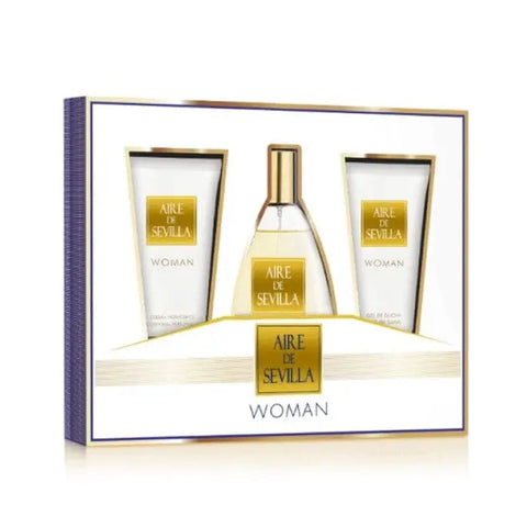 Set of three Aire de Sevilla Woman Eau de Toilette spray bottles, 150ml each, by Jag Couture London New York.