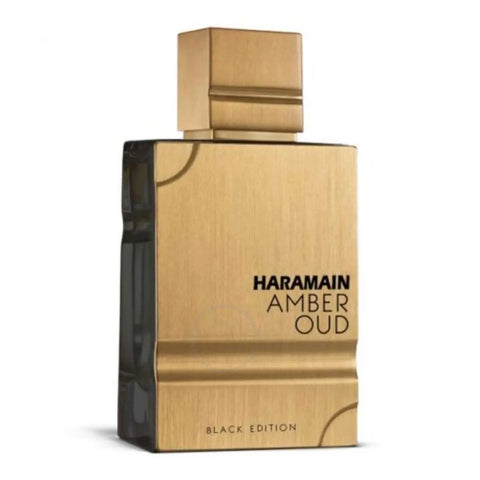 Al Haramain Amber Oud Black Edition Eau De Parfum spray in 150ml bottle, featuring luxurious fragrance packaging and branding.