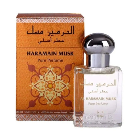 Al Haramain Musk Perfume Puro 15ml bottle with elegant packaging, showcasing the luxurious scent from Jag Couture London New York.