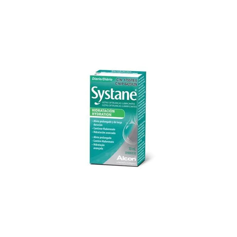 Alcon Systane lubricant eye drops 10ml bottle on a clean white background, designed to soothe dry eyes.