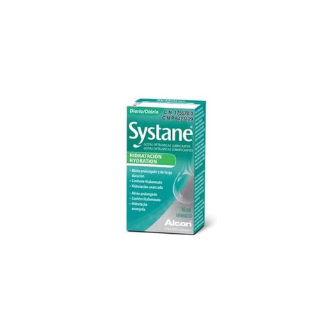 Alcon Systane Lubricant Eye Drops 10ml in a clear bottle, designed for eye comfort and moisture.