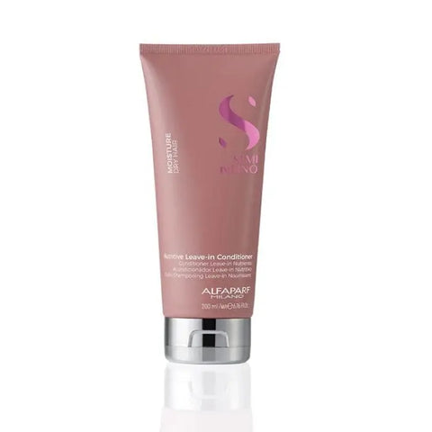 Alfaparf Milano Semi Di Lino Moisture Nutritive Leave-In Conditioner 200ml, with a sleek bottle and professional styling.