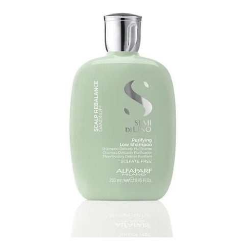 Alfaparf Milano Semi Di Lino Scalp Rebalance Purifying Low Shampoo bottle, 250ml, with sleek packaging and label detail.