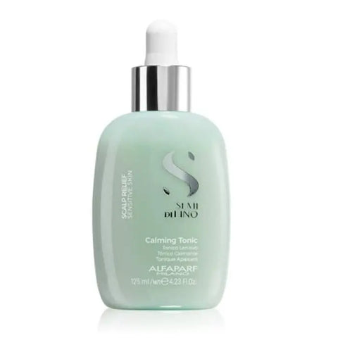 Alfaparf Milano Semi Di Lino Scalp Relief Calming Tonic 125ml, a soothing hair care product with a clear bottle and applicator tip.