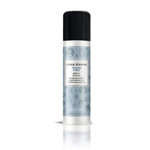 Alfaparf Milano Style Stories Twisted Curls 100ml hair styling product with textured curls in a sleek container.