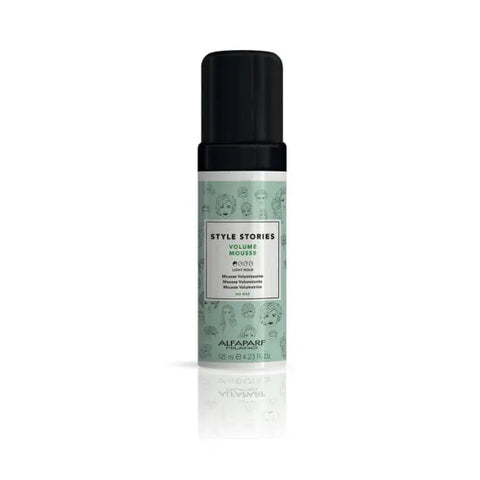 Alfaparf Milano Style Stories Volume Mousse 125ml bottle, with product label and cap, on a neutral background.