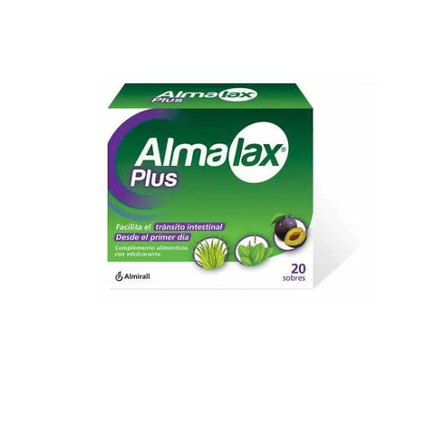 Almirall Almalax Plus 3g laxative envelopes by Jag Couture London and New York, showing a box of 20 individual envelopes.