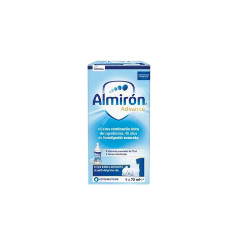 Almirón Advance 1 Minibiberón 4x 70ml baby bottles with soft silicone nipples, branded by Jag Couture London New York.