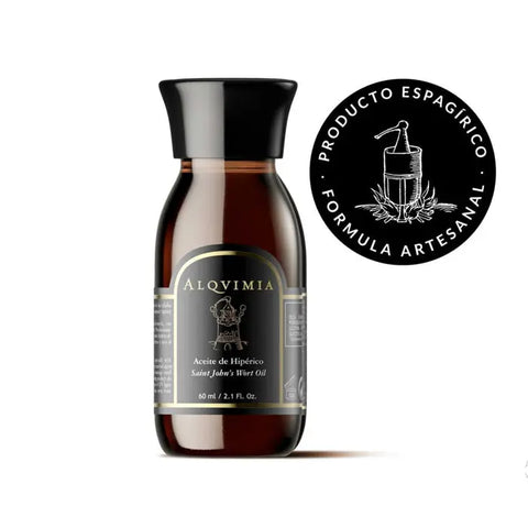 Alqvimia Saint John's Wort Oil 60ml bottle with label, displayed on a neutral background, highlighting the natural skincare product.
