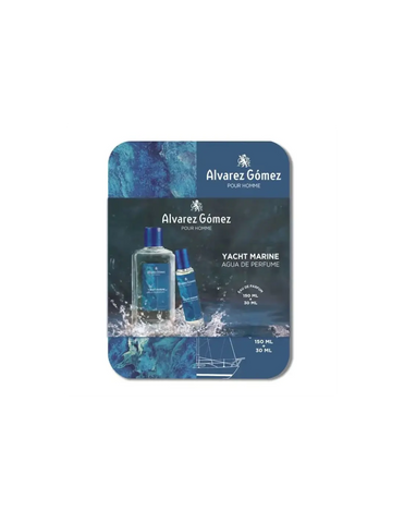 Alvarez Gómez Yacht Marine fragrance set with two pieces, presented by Jag Couture London New York, featuring nautical-themed packaging.