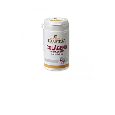 Ana María Lajusticia Collagen with Magnesium in a bottle of 75 tablets, featuring white label and clear tablet view.