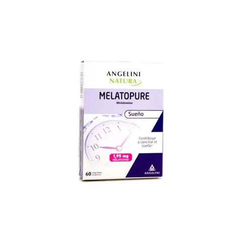 Angelini Melatopure 60 tablets of 1.95mg, supplement bottle with labeling, from Jag Couture London New York.