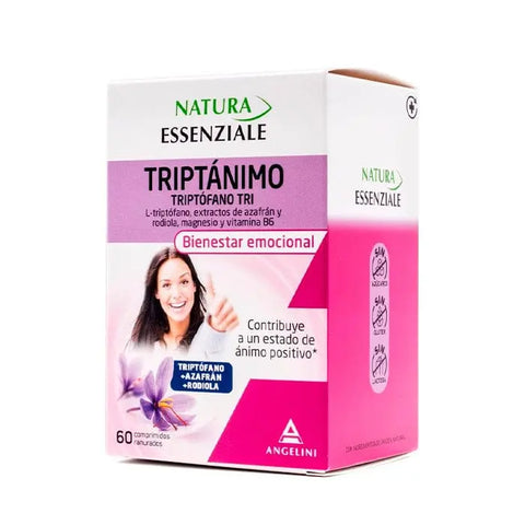 Angelini Natura Tryptophan Tri 60 tablets supplement by Jag Couture London New York, showing the bottle and label.