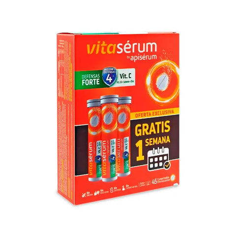 Apisérum Vitaserum Defence Forte 30+15 tablets by Jag Couture London showcases the supplement packaging with tablets inside.