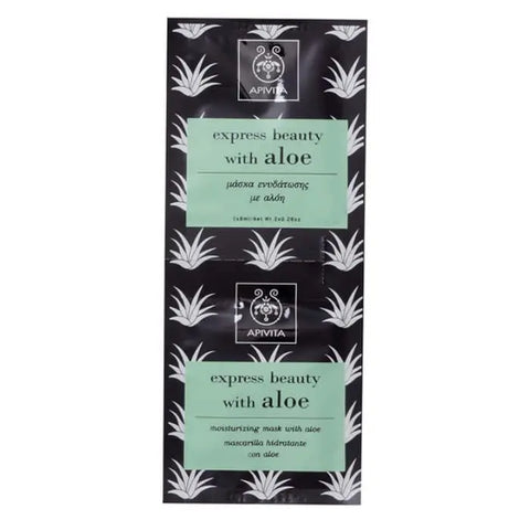Apivita Beauty Express moisturizing face mask with aloe, 2x8ml, refreshing skincare product in a small tube.