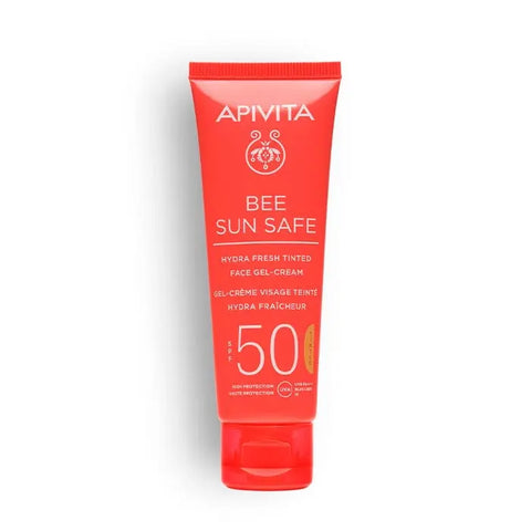 Apivita Bee Sun Safe Hydra Fresh Face Gel Cream SPF50 in 50ml, lightweight moisturizing sunscreen for face.