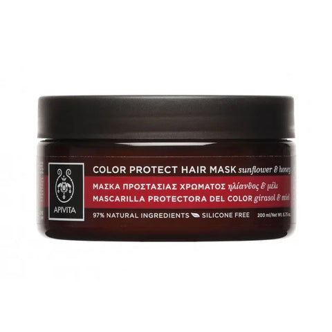 Apivita Color Protect Hair Mask with sunflower and honey, 200ml, nourishing treatment for vibrant hair color.