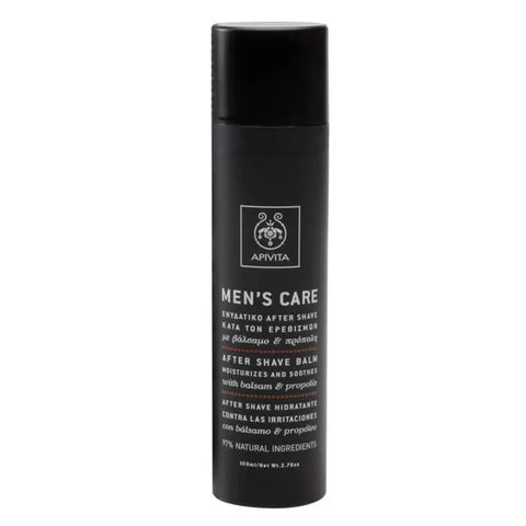 Apivita men's care after shave balm in 100ml bottle, featuring a sleek packaging design with natural ingredients.