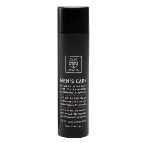 Apivita men's care after shave balm in 100ml bottle, with smooth texture and branding, designed for soothing post-shave skin.