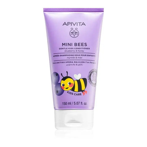 Mini Bees gentle kids conditioner by Apivita with blueberries and honey, 150ml bottle, for soft, nourished children's hair.