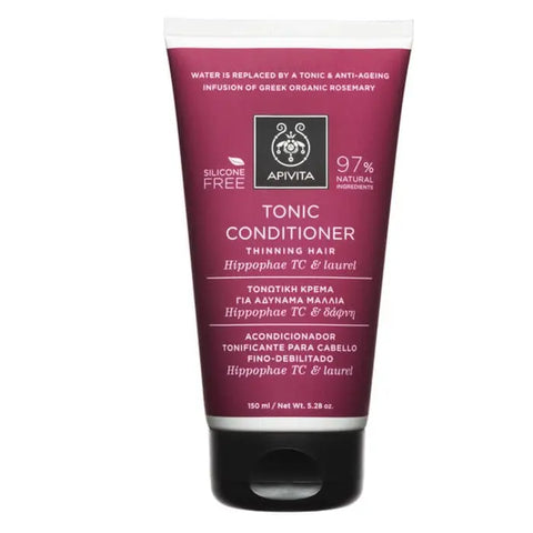 Apivita Tonic Conditioner with hippophae, TC, and laurel in 150ml bottle, designed for nourishing hair.