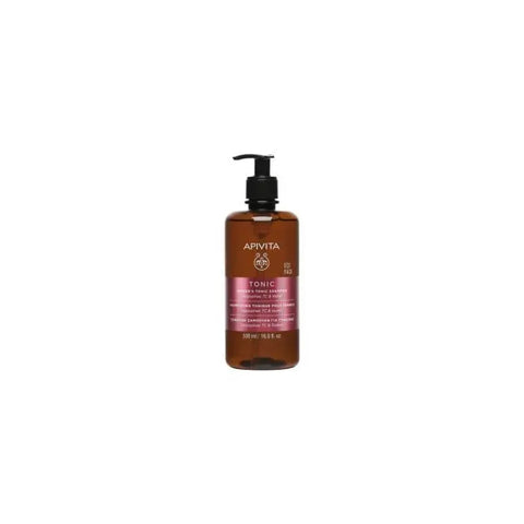 Apivita Women's Tonic Shampoo 500ml in a clear bottle with a pump, designed for revitalizing hair care.