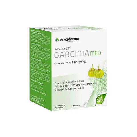 Arkocapsulas Garcinia Gambogia supplement capsules in a clear bottle, branded by Jag Couture London New York.