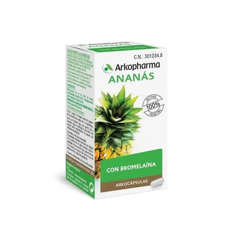 Arkocapsulas Pineapple dietary supplement capsules by Jag Couture London New York, showing a bottle of 48 pineapple capsules.