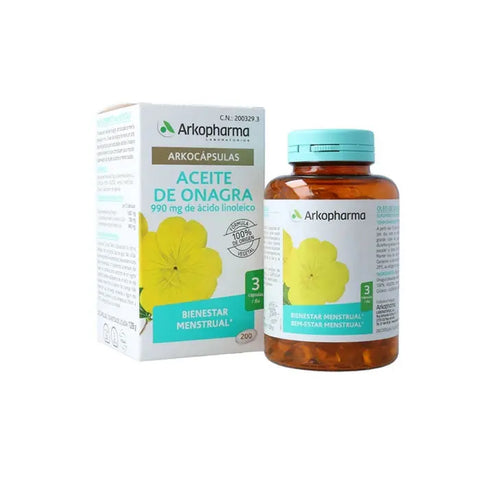 Arkocapsules Onagra Oil 200 capsules by Jag Couture London New York, showing the supplement bottle and capsules.