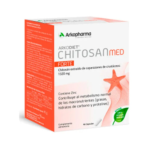 Arkopharma Arkodiet Chitosan Forte 45 capsules, dietary supplement in white bottle with label, displayed on a neutral background.