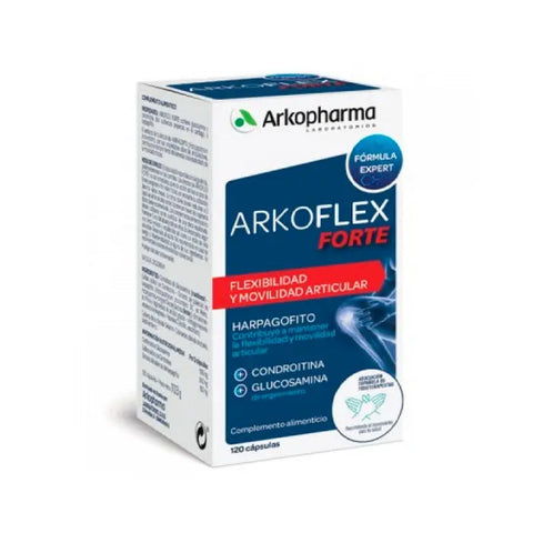 Arkopharma Arkoflex Forte joint flexibility capsules, showing 120 capsules in a white bottle with a blue label.