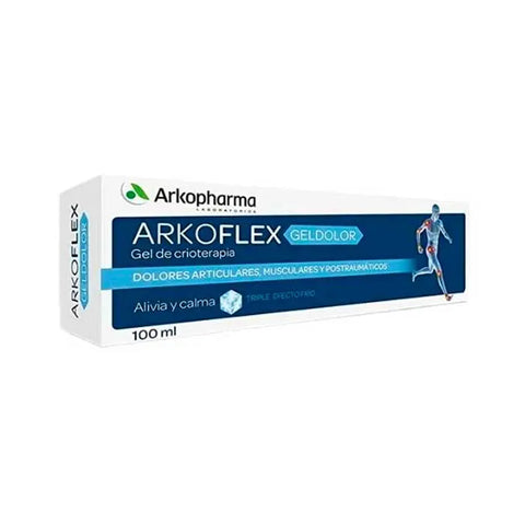 Arkopharma Arkoflex Pain Gel 100ml with cold-effect, applied on skin for soothing joint and muscle relief.