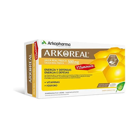 Arkopharma Arkoreal Royal Jelly 500mg in 20 ampoules, natural supplement for energy and wellness, by Jag Couture London New York