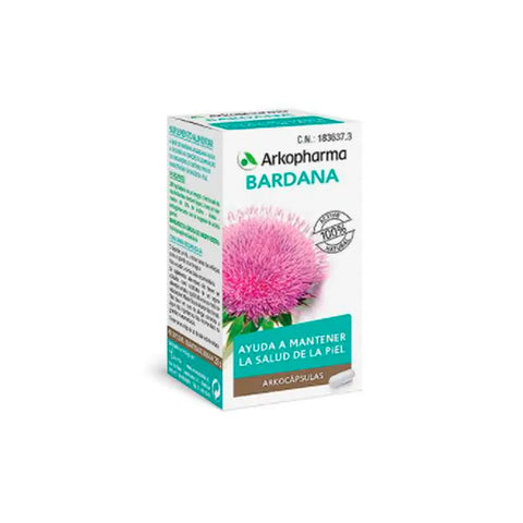 Arkopharma Burdock capsules in a bottle, dietary supplement for detox and skin health, by Jag Couture London New York