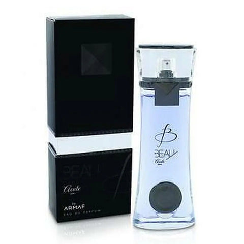 Armaf Beau For Men Eau De Parfum 100ml bottle with sleek black and silver design, displayed on a neutral background.